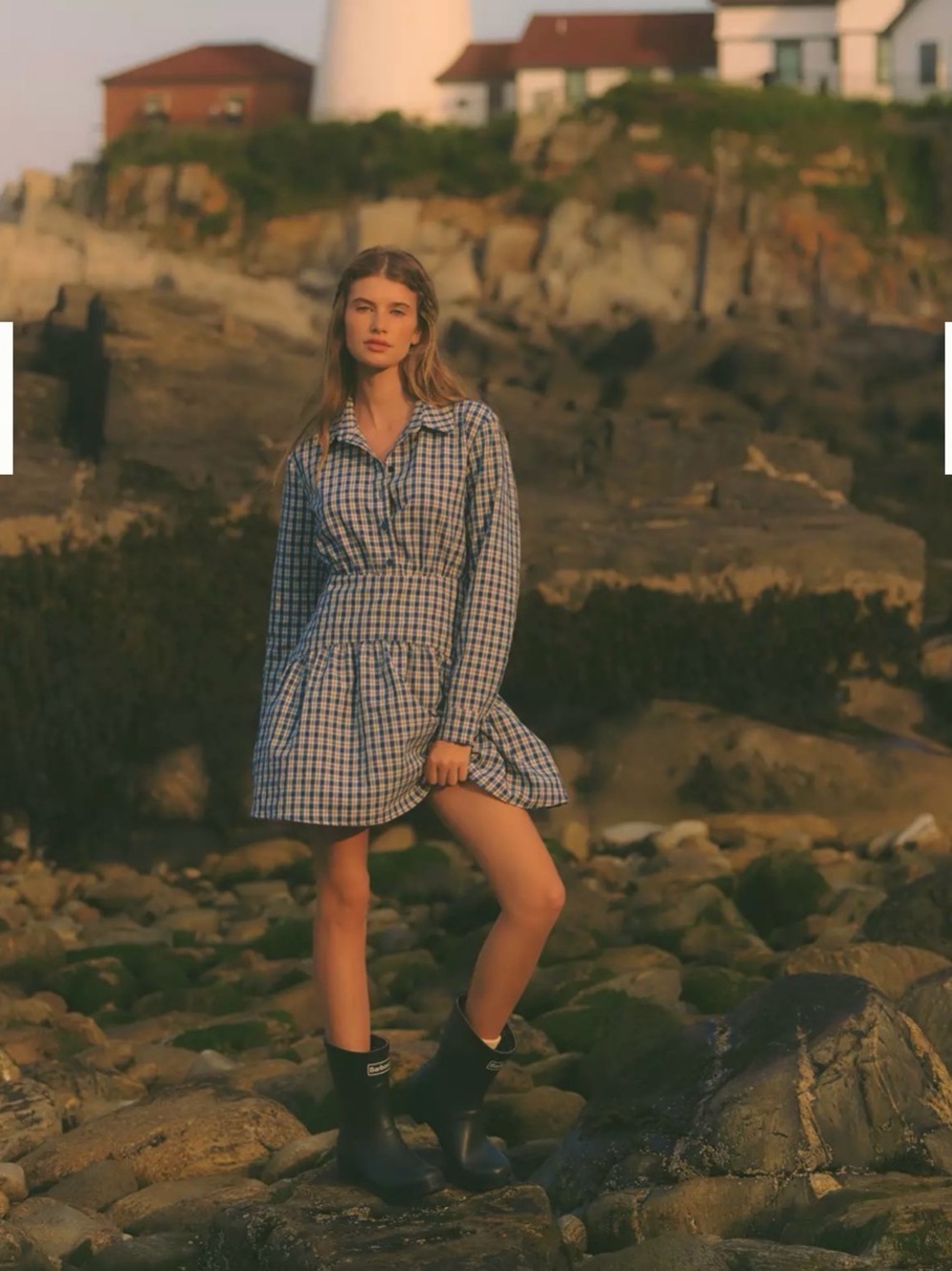 NWT Gingham Long-Sleeve Mini Shirt Drop Waist Dress